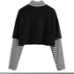 Hipgoth gothic Hop Harajuku T-shirts Fake gay 2 Piece Cropped Top Women Gothic Graphic Printed Slim Long Sleeve Summer Kawaii Tee for Ladies # 264