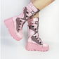Gothing clothing pink platform boots Punk Halloween Witch Cosplay Platform High Wedges Heels Black Gothic Calf Boots Women Shoes Big Size 43 # 176