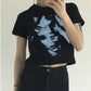 Gothic Emo Vintage Crop top Face Graphic Printed Sweat top Tee Y2K Aesthetic Harajuku Streetwear Women Slim Fit Crop t-shirt edgy alt gothic # 329