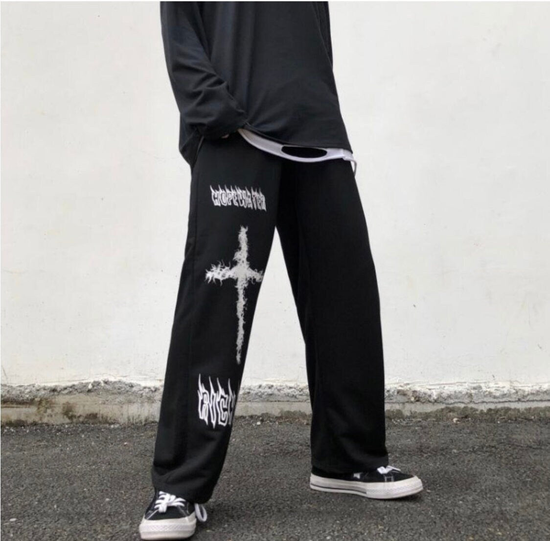 Goth skater edgy alt emo Gothic Pants Men Japanese Casual Sweatpants Graffiti Anime Punk Hippie Wide Leg Trouser Harajuku Street Streetwear # 199