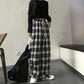 Gothic goth Black and White Plaid pants Oversize New Women Casual Loose Wide Leg Trousers Ins Retro Teen Straight Trousers Hiphop Streetwear # 189