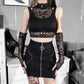 Goth bimbo sexy emo net 2 piece Gothic Skull Women Black Short T-Shirts Sexy Crop Tops Hollowed Out Bandage Tee Top Female Shirts Streetwear # 234