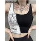 Goth gothic emo Dark Punk Style Patchwork Tank Tops Aesthetic Letter And Graphic Print Women Crop Top Color Blocking Sleeveless Streetwear # 239