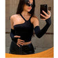 Emo gothic alt edgy goth gothic Fashion  Slim Solid Removable Sleeves Halter T Shirt For Women New Streetwear Wild Basic Female Top Hot goth # 242