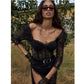 Black lace emo gothic Lacey Fashion Casual Slim Solid Removable Sleeves Halter T Shirt For Women New Streetwear Wild Basic Female Top Hot # 151