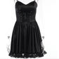 Goth bimbo Gothic Sexy Black Lace Up Dress witch dark lacey Y2K Aesthetic Grunge Punk High Waist Lace Trim Corset Dresses Ladies Party Dress # 72
