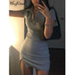 Gothic cute goth bimbo fancy causal Short Sleeve Slit Sexy Mini Dress Summer Women Fashion polo dress Outfits Cute Solid Y2K Party Clothing # 47