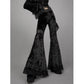 Bimbo InsGoth Mall Goth High Waist Flared Pants Aesthetic Sexy Lace witch dark lace Trousers black Vintage Elegant Velvet Christmas Pants # 198
