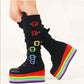 Gay lqbtq+ gothic emo goth emo goth alt boots Gothic Rainbow Platform Buckles Zipper Colorful Great Quality Motorcycle Boots Woman Shoes # 18
