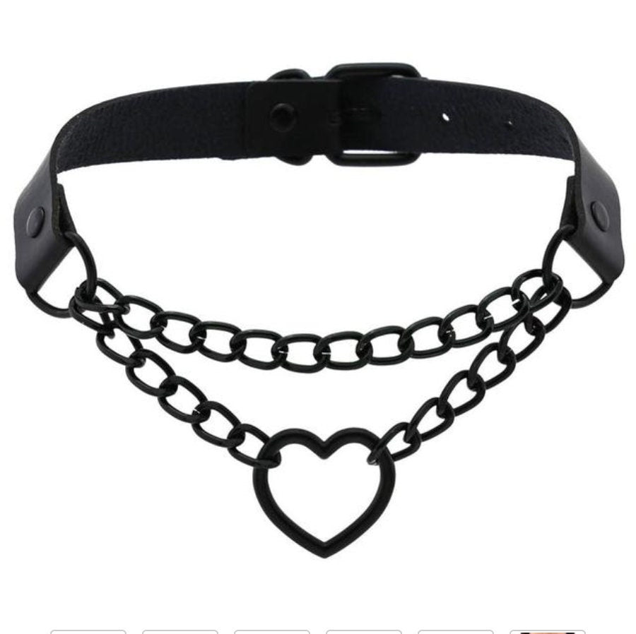 Goth bimbo goth emo Gothic Harajaku Black Heart Chain Leather Choker Collar Punk Necklaces for Women Girls Buckle Chocker Emo Witch Jewelry # 14