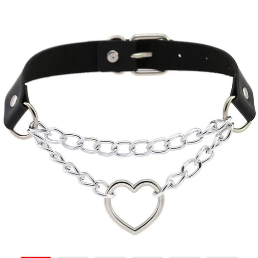 Goth bimbo Heart Choker Goth Neck Chain Punk Collar For Women Girl Black Leather Chocker Kawaii Cosplay Jewelry Grunge Accessories # 13