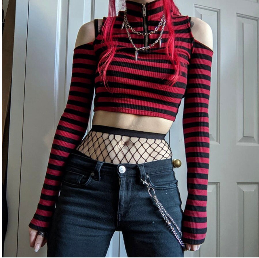 Goth clothing alt E-girl Gothic Harajuku Crop Top 90s Vintage Graphic Print Skinny Pullovers Tee Punk Grunge T-shirt Y2K Aesthetic Alt Emo # 235