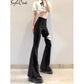 Goth bimbo goth clothing alt gothic black dark High Street Style Small High-Waisted Flared Trousers Thighs Personality Eith Hollow And Sexy # 205