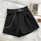Goth egirl gay lesbian casual Comfortable Elegant Wild Shorts With Belt Women's Woolen Shorts Autumn Winter Slim Wide Leg A-line Shorts # 175