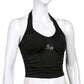 Goth bimbo E-girl Aesthetics Ruched Backless Halter Tops women Y2K Streetwear Letter Embroidered Sleeveless Black Tank Tops Gothic Vests # 260