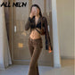 Gothic goth edgy alt E-girl Aesthetics Bandage Black Mesh Crop Tops Pastel Goth Y2K Deep V-Neck Flare Sleeve Patchwork T-shirts Sexy Outfits # 266