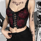 Gothic clothing goth clothing Sexy red Black Lace camis Gothic Spaghetti Strap Backless Bodycon Crop Tank Vintage E Girl Summer Camisoles  # 148