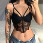 Gothic clothing sexy goth top alt clothing Strap Corset Clothes Black Lace Top Ladies Solid Transparent Club Party Crop Tops Camisole Korean # 275