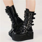 Goth Big platform boots goth combat boots Black Gothic Motorcycle Boots Zip High Heel Punk Rivets Chunky Platform Mid-Calf Boots Shoes Women  # 18