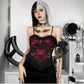 Gothic goth top vampire Velvet Black Lace Trim Emo Alternative Aesthetic Crop Tops Y2K Mall Goth Crop Tops Backless Sexy Strap Tanks gothic # 281