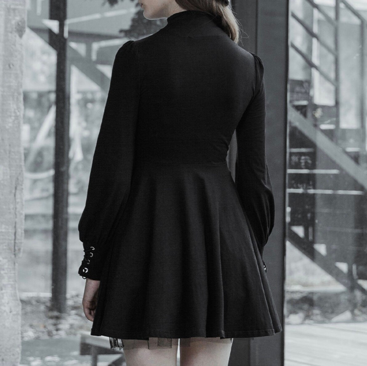 Gothic Black Pleated Dress goth dress gothic clothing gothic dress Lolita Frock Autumn Egirl Bandage Emo Alt Buttons Y2k Party Jurken Cyber # 95