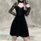 Goth dress gothic dress dark alt Goth Gothic Black Sexy Lace Hollow Out Dress Aesthetic High Waist Long Sleeve Mini Dresses Y2K Punk Dress  # 45