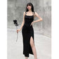 Goth dress gothic dress goth clothing alt Goth Spaghetti Strap Sexy Black Dress Goth Bodycon High Waist Slit High Street Club Wear Dresses # 109