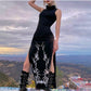 Gothic dress goth clothing Sexy Women's High Split Dress Gothic alt  Sleeveless Long Dress Turtleneck Vintage Ladies Long Dress Sundress