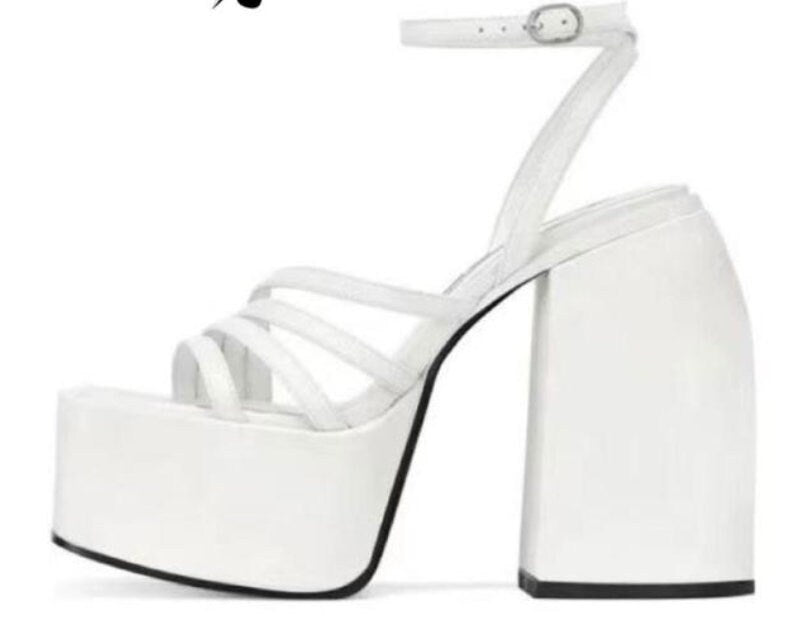 Goth trendy edgy gift fat platform strappy shoe emo Big Size 43 Summer White Goth High Heels Sexy Party Chunky Platform Sandals Shoes Women # 28