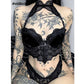 Goth Dark Velvet Lace Romantic Mall Gothic Crop Tops Women Grunge Aesthetic Bodycon Halter Camis Black Backless Summer Busiters # 331