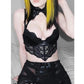 Goth Dark Velvet Lace Romantic Mall Gothic Crop Tops Women Grunge Aesthetic Bodycon Halter Camis Black Backless Summer Busiters # 331