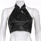 Gothic black emo punk Chinese Style Elegant Jacquard Black Halter Top Backless Lace Up Bow Summer Tank Top Women Sexy Vest Gothic Crop Tops # 287
