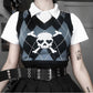 Goth emo Gothic Skull Print Sweater Vest top shirt Harajuku Punk Sexy V Neck Sleeveless Copped Tops Grunge Autume Winter Women Knitted Tops # 291