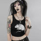 Goth emo gothic black rat Grunge Mouse Print Black Tank Goth Sexy Bodycon Cropped Tops Women Streetwear Harajuku Neck Knitted Basic Tank Top # 290