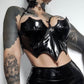 Gothic goth emo black latex Summer Black Camis Women Punk Grunge Sleeveless Sexy Halter Crop Top Streetwear Aesthetic Hollow Out Camisole # 224