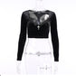 Goth gothic emo Black Bodycon Crop Top Women's T-Shirts Aesthetic Sexy V-Neck Long Sleeve Corset Y2K Harajuku Vintage Korean Fashion Tops # 294