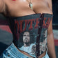 InsGoth Grunge Punk Portrait Print Black Camis Streetwear Sleeveless Backless Tube Hidden Button Corset Tops E Girl Goth Clothes gothic goth # 298