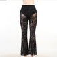 Goth gothic emo punk edgy Aesthetic Black Flared Pants Harajuku Sexy See Through Women Trousers pants Grunge High Waist Cosplay Summer Pants # 186