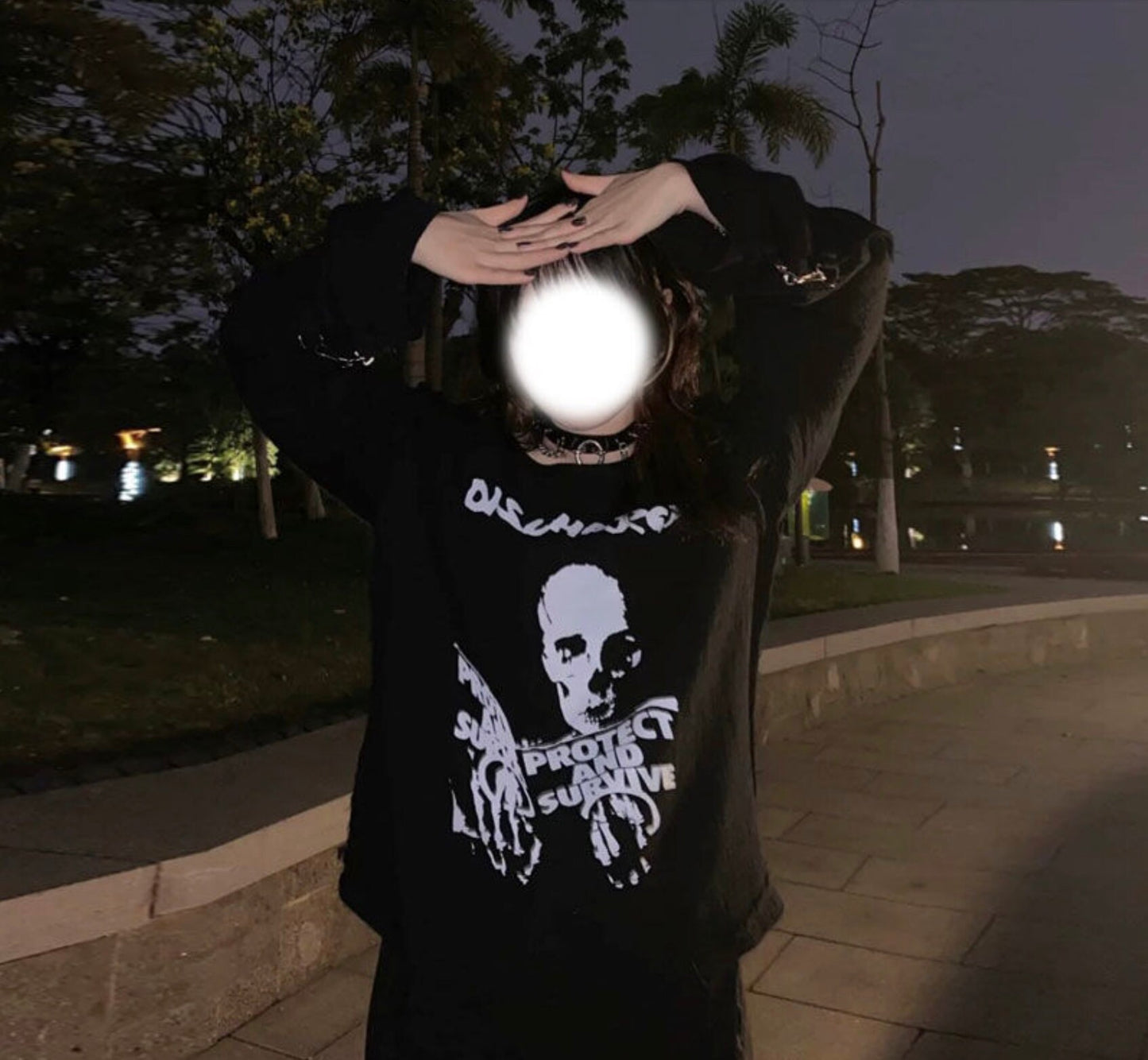 Gothic goth Punk Skull Print Women T Shirt Emo Goth White Off Shoulder Long Sleeve T-shirt Streetwear Black Irregular Dark Tops # 301