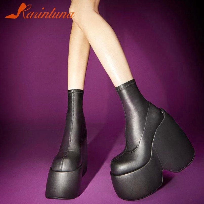 Gothic Style Sexy Elegant Chunky Platform Women Ankle Boots Big Size 43 Comfy Woman Shoes gothic goth edgy alt shoe dark black platforms # 31