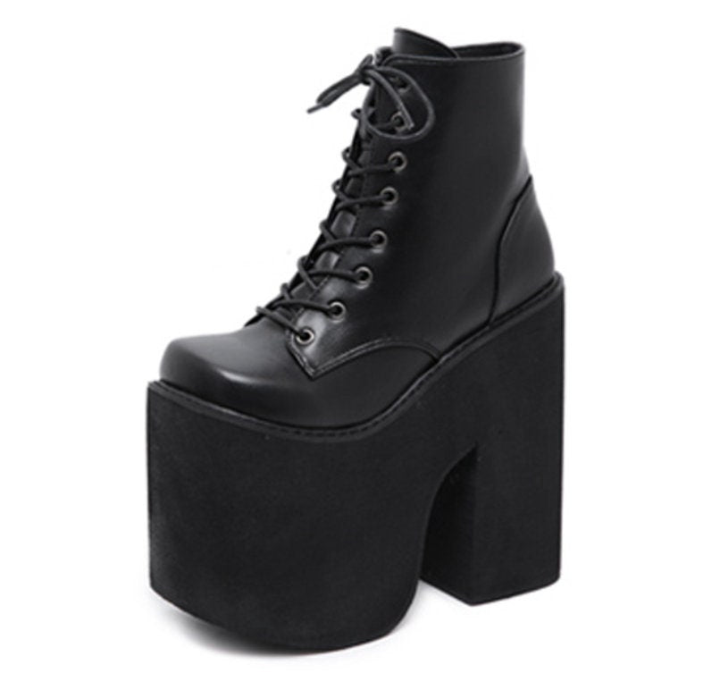 Height 17cm Chunky Heel Motorcycle Boots Women Platform Ankle Boots Punk Cosplay Thick Sole emo Gothic Shoes black high platform boots goth # 33
