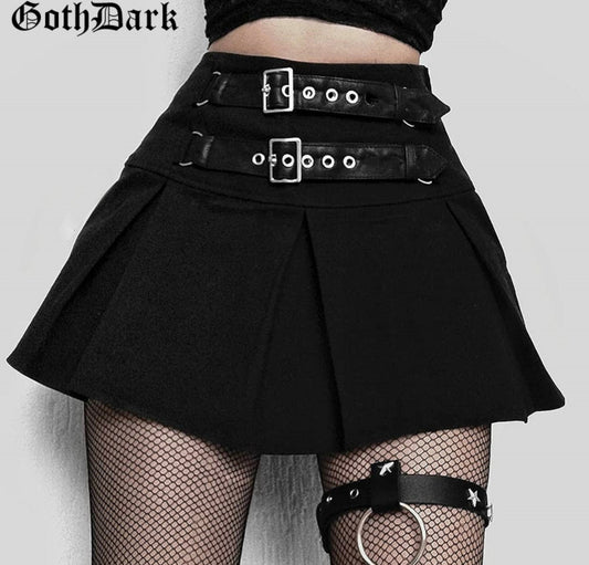Goth Dark Sexy Gothic Mini Skirts Black Grunge Punk Style Pleated High Waist Women Skirt With Rivet Patchwork Fashion Partywear # 216