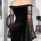 InsGoth Gothic Sexy Off Shoulder Lace Trim Dress Aesthetic Punk Black Velvet Flare Sleeve Mini Dresses Fairy Grunge Ruffle Dress  # 105