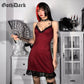 Goth Dark Lace Patchwork Mall Gothic Women Dresses Grunge Aesthetic Punk A-Line Alt Clothes Emo Sexy Vneck Sling Partywear Dress # 123