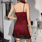 Goth Dark Lace Patchwork Mall Gothic Women Dresses Grunge Aesthetic Punk A-Line Alt Clothes Emo Sexy Vneck Sling Partywear Dress # 123