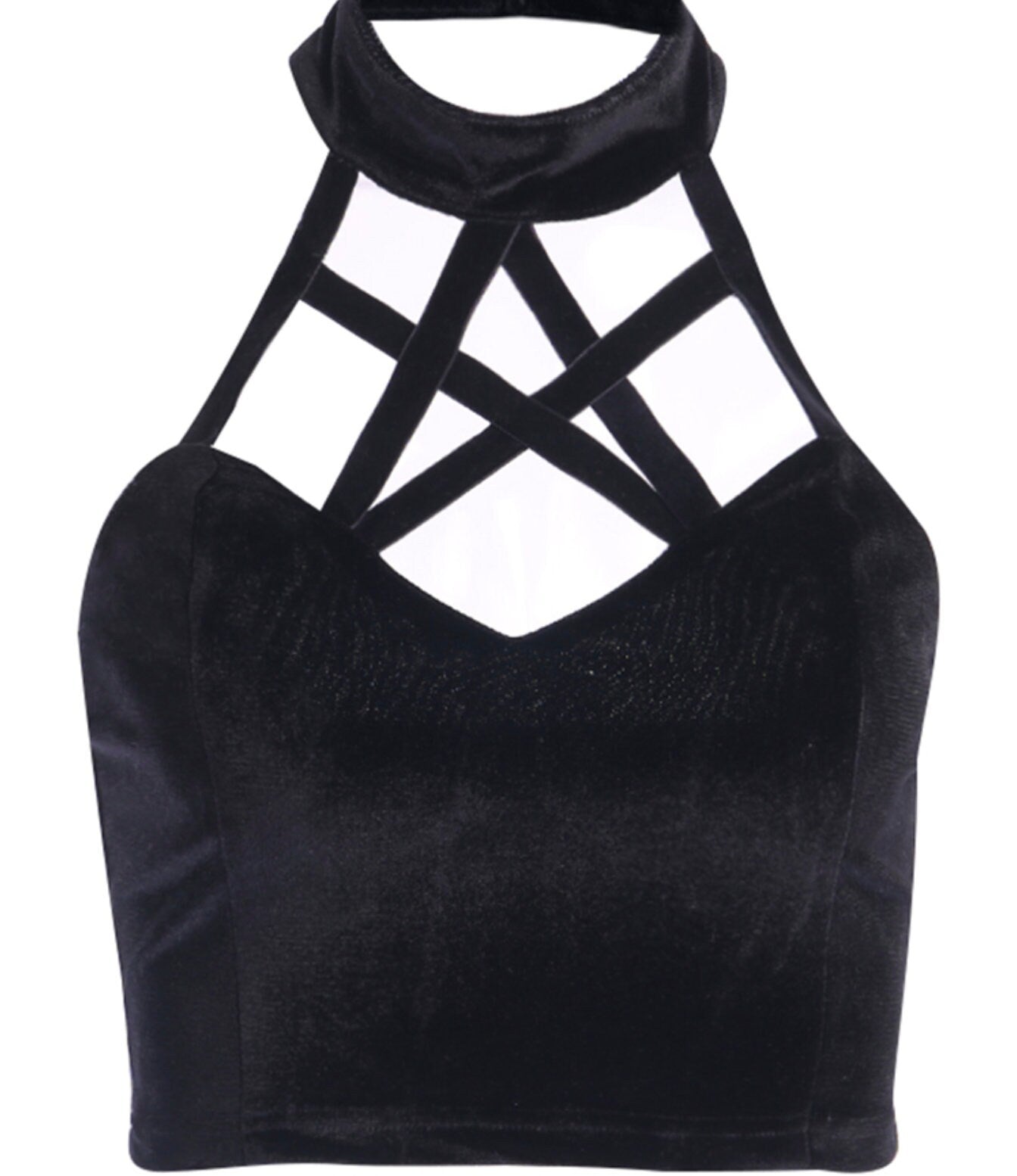 Gothic emo Goth Pentagram Black Camis Vintage Velvet Sexy Corset Tops Gothic Halter Backless Hollow Out Crop Tops Basic Streetwear # 282