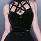 Gothic emo Goth Pentagram Black Camis Vintage Velvet Sexy Corset Tops Gothic Halter Backless Hollow Out Crop Tops Basic Streetwear # 282