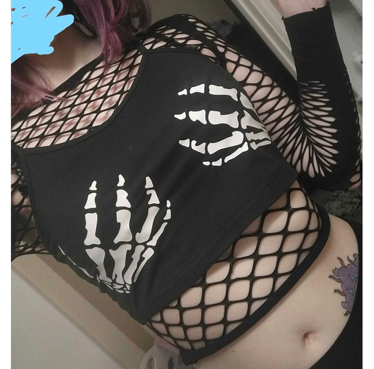 Gothic Black Skeleton Hand Print Cami Crop Top Women Summer Y2K Clothes Graphic Street Style Spaghetti Strap Tanks Tee Shirt  # 244