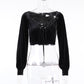 Goth emo gothic Black Bodycon Crop Top Women's T-Shirts Aesthetic Sexy V-Neck Long Sleeve Corset Y2K Harajuku Vintage Korean Fashion Tops # 169