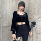 Goth emo gothic Black Bodycon Crop Top Women's T-Shirts Aesthetic Sexy V-Neck Long Sleeve Corset Y2K Harajuku Vintage Korean Fashion Tops # 169
